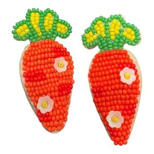 Carrot Beaded Statement Earrings Orange Green Whimsical Spring J23